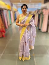 Lilac Pure Organza Saree with banarasi pitawork border and bird applique motifs allover the saree SS50303