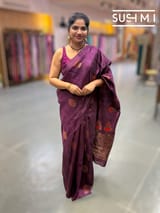 Wine Banarasi Handloom Dupion Rawsilk Saree : S62F099
