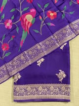 Brinjal Mashru Silk Saree with Paithani inspired embroidered blouse SS50574