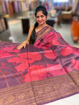 Wine Printed Tussar Tissue Saree SS50453