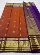 Rust Orange & Purple Combo Vintage Checks Kanjeevaram Saree SS50157