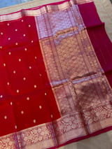 Red with pink Combo Pure Handloom premium Kora Banarasi Saree