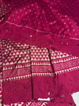 Ruby pink Cambodian–inspired Ikkat Silk Saree with cutwork Rose Border