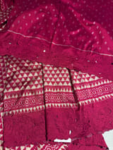 Ruby pink Cambodian–inspired Ikkat Silk Saree with cutwork Rose Border