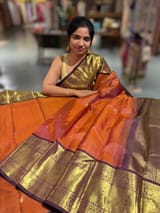 Rust Orange Vaira Oosi checks Vintage Kanchipuram Saree SS50155