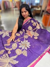 Brinjal Designer Organza with Tissue applique work