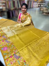 Gold Kanjeevaram Tissue Sareewith petite point embroidery : S62F086