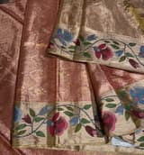 Coral Peach Kanchi Tissue Brocade Saree With jamdani inspired embroidery. SS50197