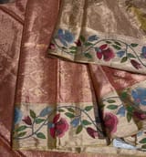 Coral Peach Kanchi Tissue Brocade Saree With jamdani inspired embroidery. SS50197