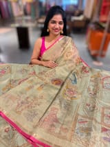 Pista Banarasi printed Tissue saree with handwork