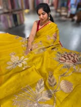 Mango Yellow Designer Organza with Tissue applique work