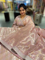 Pastel Pink Tissue checks Saree with sabhyasachi borders
