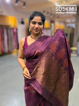 Wine Banarasi Handloom Dupion Rawsilk Saree : S62F099