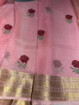 Peach Pink Silk Kota Saree with embroidery