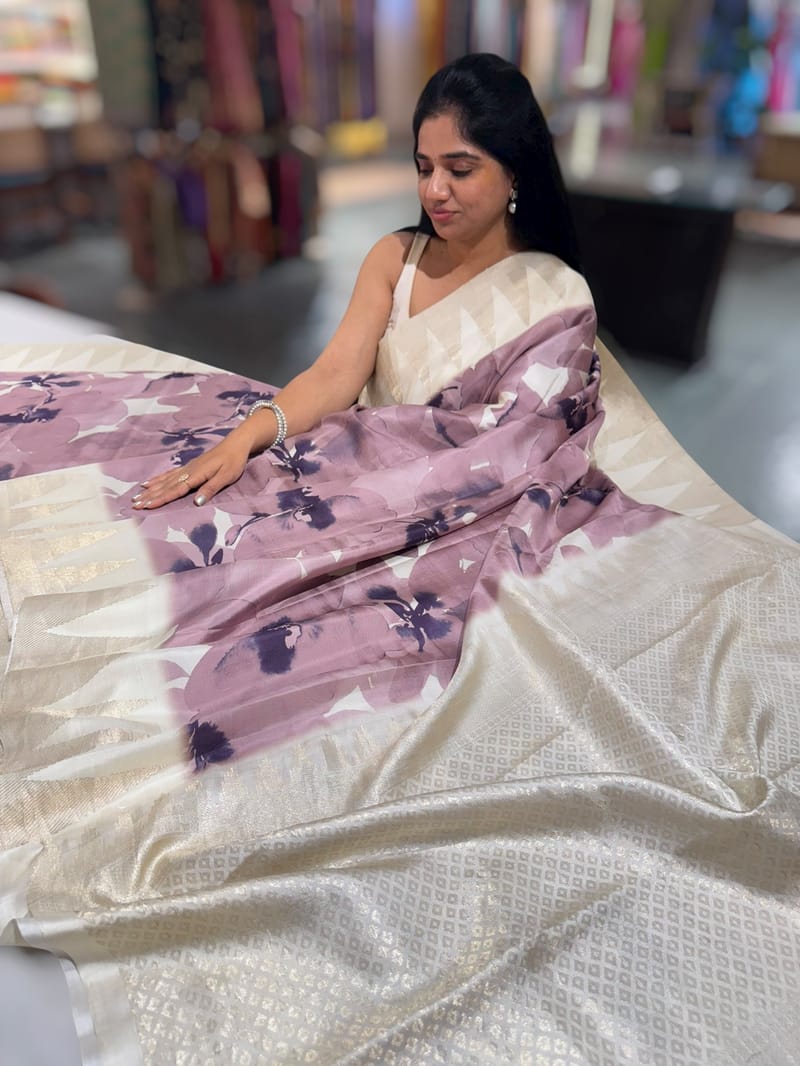 Kanchi soft silk Designer printed saree with temple border SS50509