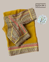 Mustard DesignerOrganza saree