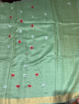 Emerald Green Tussar Brocade Saree With Statement Red Rose Embroidery. SS50471