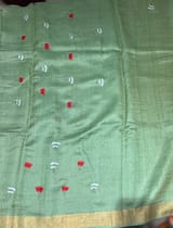 Emerald Green Tussar Brocade Saree With Statement Red Rose Embroidery. SS50471