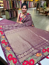 Wine Mysore silk with embroidered border S62F062