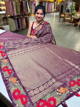Wine Mysore silk with embroidered border S62F062
