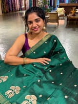 Bottle Green Handloom Raw Silk Saree SS50493