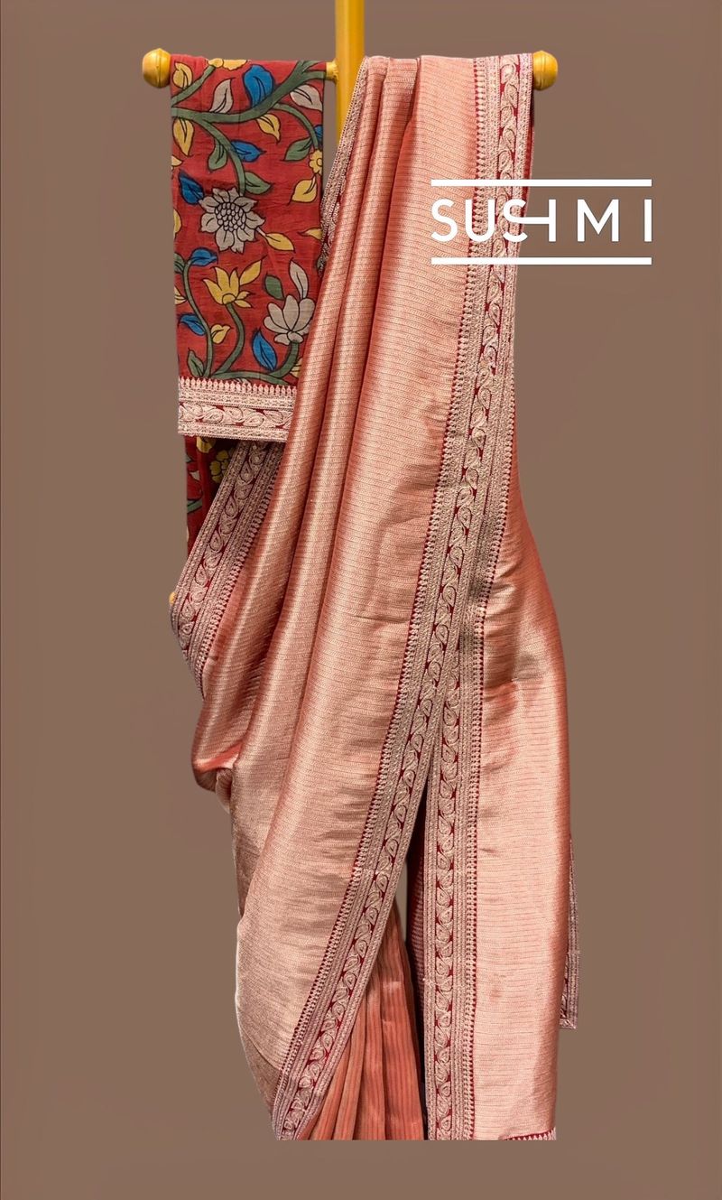 Maroon Banarasi tonchoi with pen kalamkari Blouse : D62F025