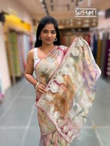 Printed Organza Tissue stripes saree with embroidery