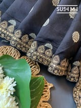 Black Banarasi Silk Saree with Handwork D62F002