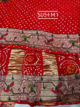 Orange bandhej saree with embroidery : S62F204