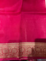 Ruby Pink Premium Kora Banarasi Saree with heavy weaving borders
