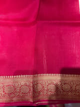 Ruby Pink Premium Kora Banarasi Saree with heavy weaving borders