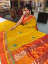 Yellow Banarasi  Tissue fusion Saree with embroidery