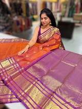 Rust Orange & Purple Combo Vintage Checks Kanjeevaram Saree SS50157