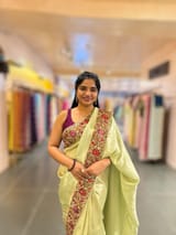 Mint Green Banarasi Brocade tissue saree with tonchui style weaving and parsi gara embroidered border SS5083