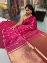 Ruby Pink Handloom Banarasi Tissue with meenakari sona rupa flower motifs