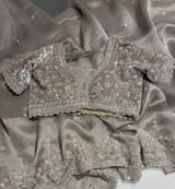 Greyish silver Crush Tissue handwork Saree SS50245