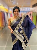 Navy Blue Pure Organza Saree with sabyasachi borders and blouse SS50290