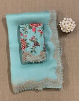 Mint Blue Pure Organza Handwork Saree with heavy Designer Blouse SS50254