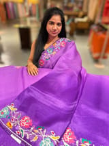 Purple Organza with patan patola inspired embroidery
