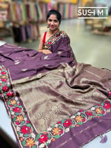 Wine mysore silk with embroidered border S62F114
