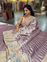 Mauve Pure Handloom Tissue Saree with pure Tussar embroidered border SS50235