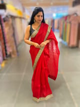Red Organza with sabyasachi borders SS50276