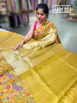Gold Kanjeevaram Tissue Sareewith petite point embroidery : S62F086