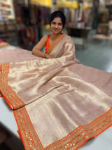 Lilacish pink & Orange Combo Banarasi Tissue Brocade saree SS50219