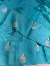 Sea blue checks Poona Silk Saree