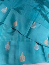 Sea blue checks Poona Silk Saree