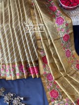 Molten Gold Kanjeevaram Tissue Sareewith petite point embroidery : S62F088