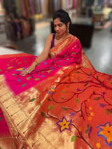 Rani Pink Pure Handloom Allover Pythani Saree