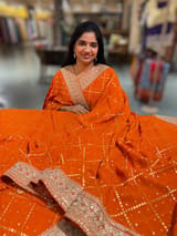 Orange Fancy Banarasi Bandhini georgette saree with sabhyasachi borders and blouse SS5053