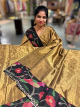 Antique Gold Chanderi Tissue Saree with pythani inspired parrot embroidered border SS50229
